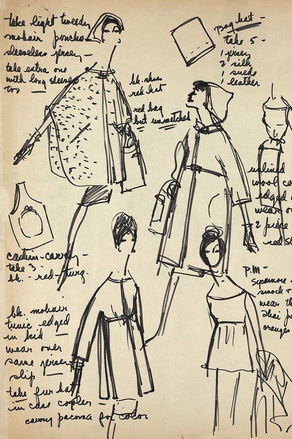 Bonnie Cashin working sketches with notes